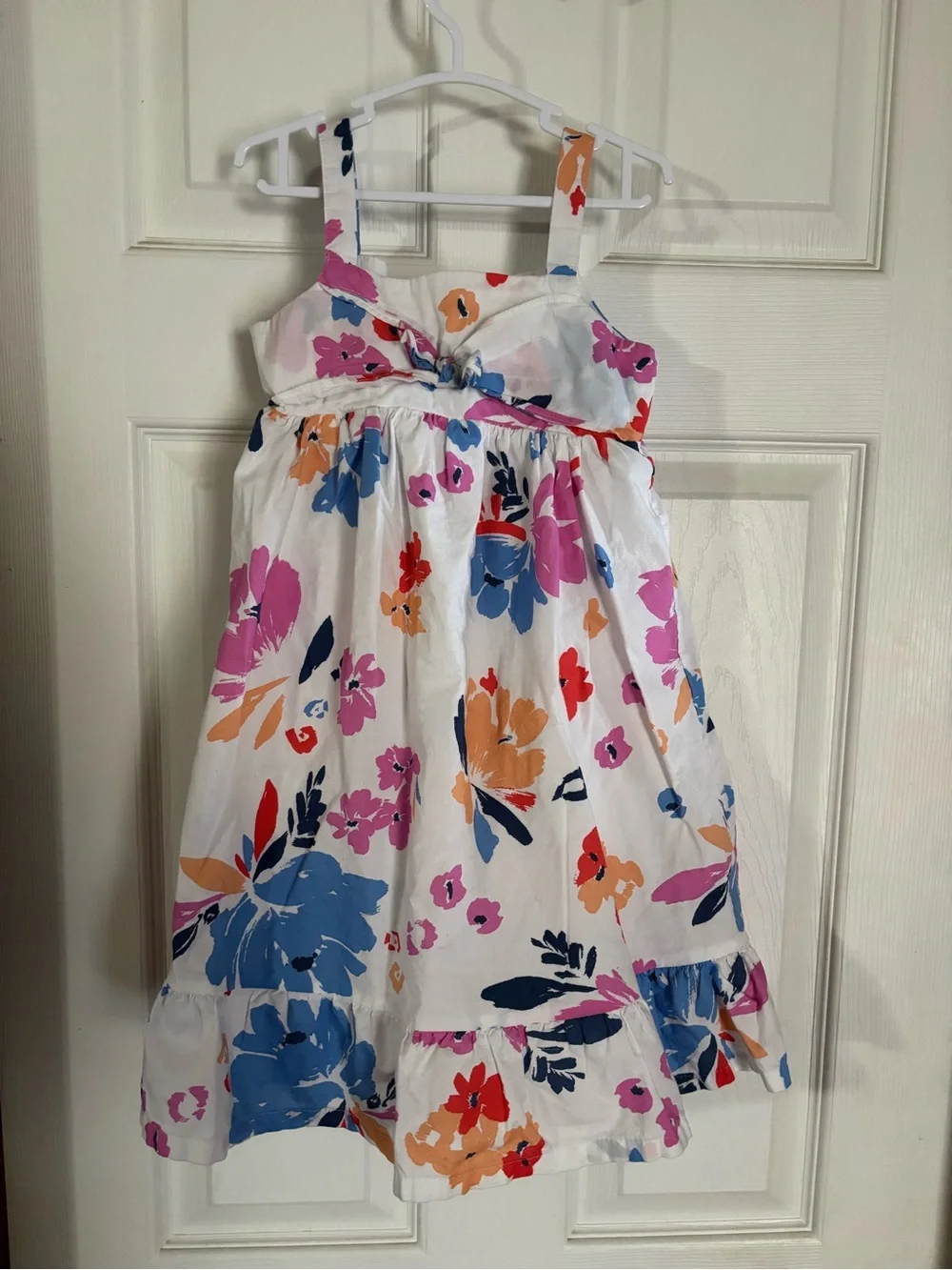 Baby GAP Girls White Floral Sundress with Pink, Blue & Orange Blooms